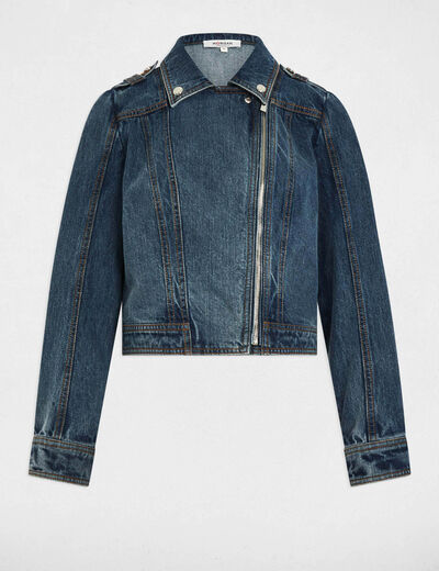 Short denim jacket stone wash denim women