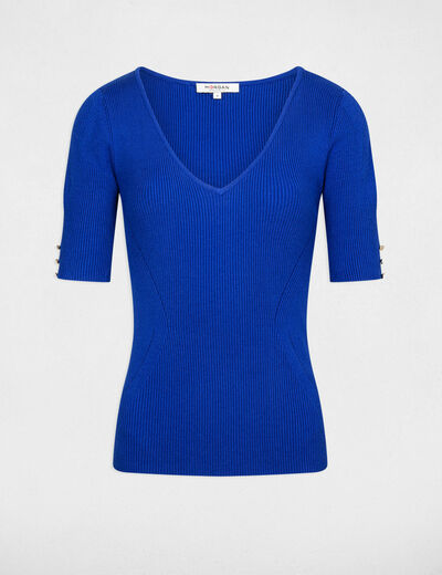 Jumper V-neck and short sleeves electric blue ladies'