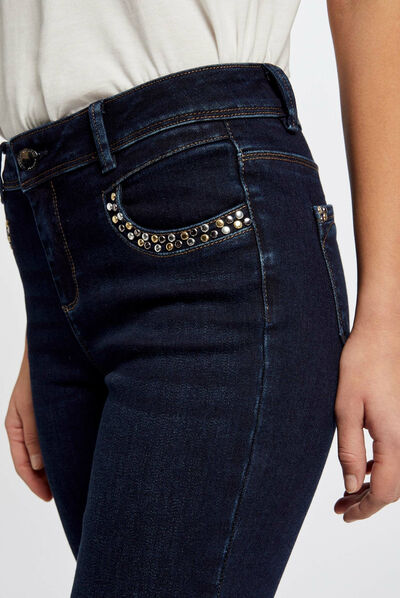 Slim jeans with studded pockets raw denim ladies'