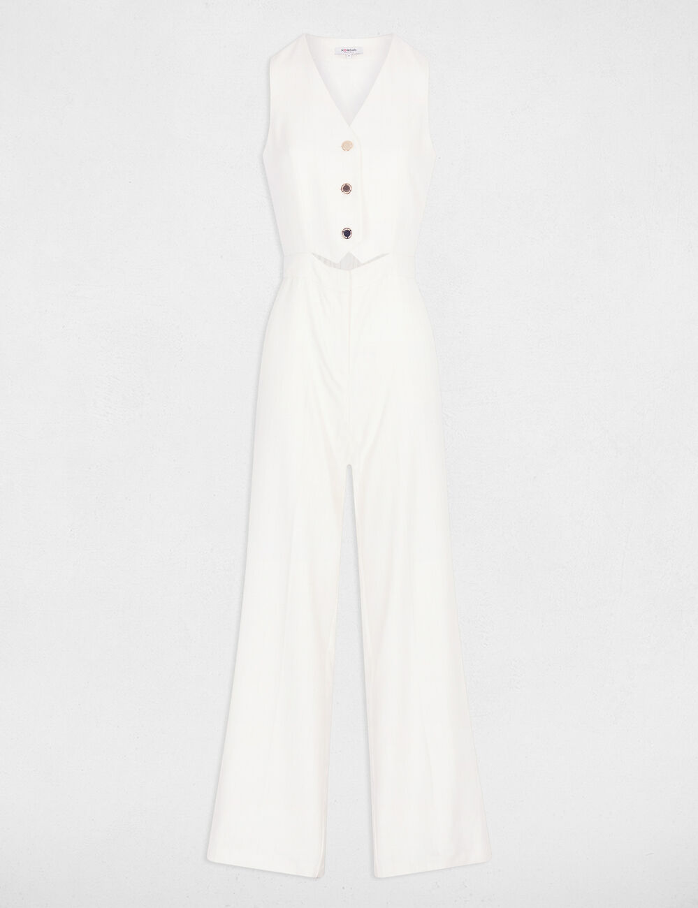Wide-leg jumpsuit with V-neck white women