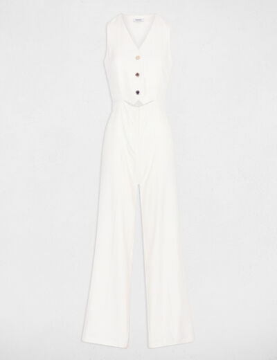 Wide-leg jumpsuit with V-neck white women