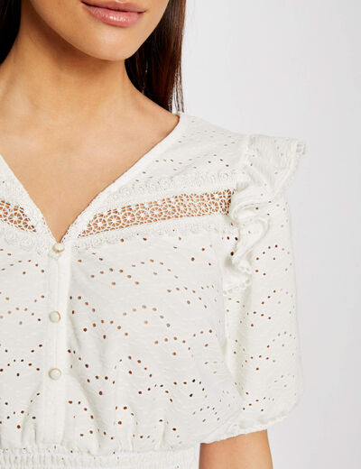 Embroidered short-sleeved t-shirt ecru women