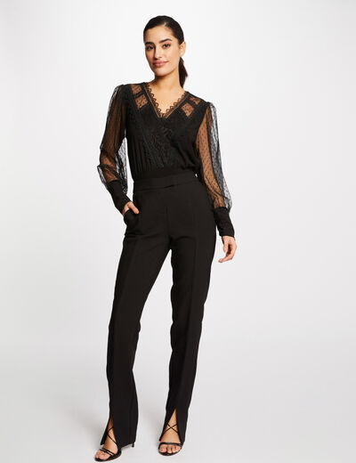 Long-sleeved t-shirt with dobby spot black women
