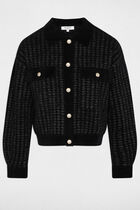 Buttoned cardigan lapel collar black women