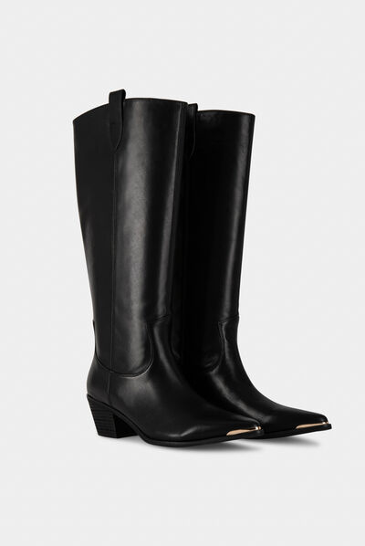 High boots with heels black ladies'