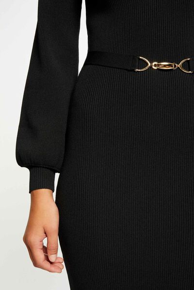 Fitted maxi jumper dress with ornament black ladies'