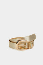 Thin faux leather belt gold yellow women