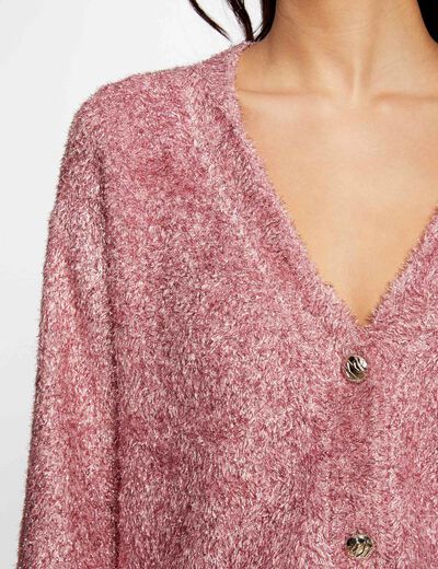 Long-sleeved cardigan metallised threads raspberry ladies'