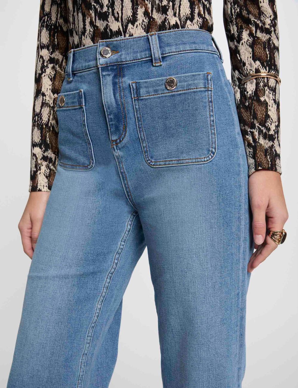 Pantalon jambe large 7/8ème denim stone femme