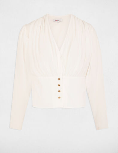 Blouse manches longues drapée blanc femme
