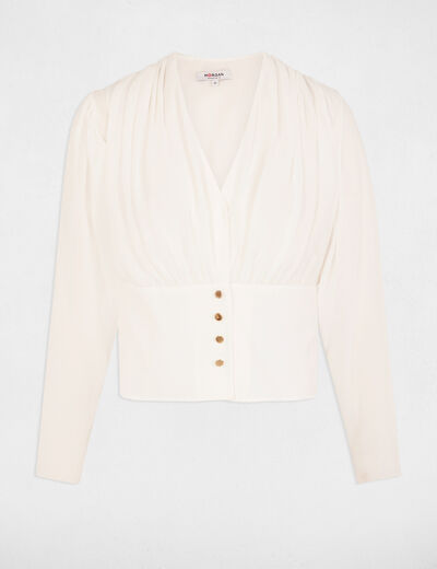 Draped long-sleeved blouse white women