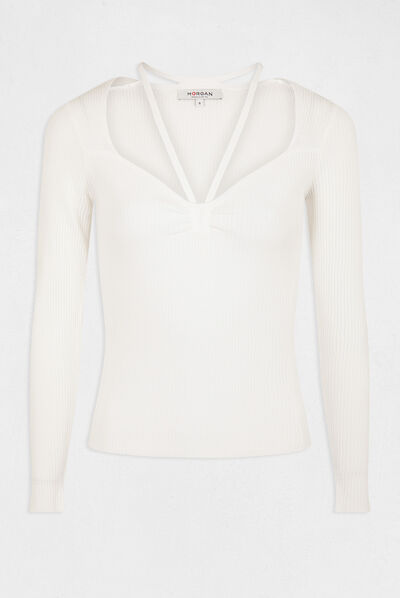 Long-sleeved jumper with stripes ecru ladies'