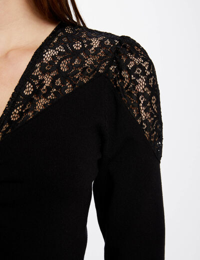 Long-sleeved jumper with lace black women