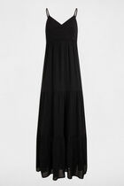 Robe longue fluide broderie noir femme