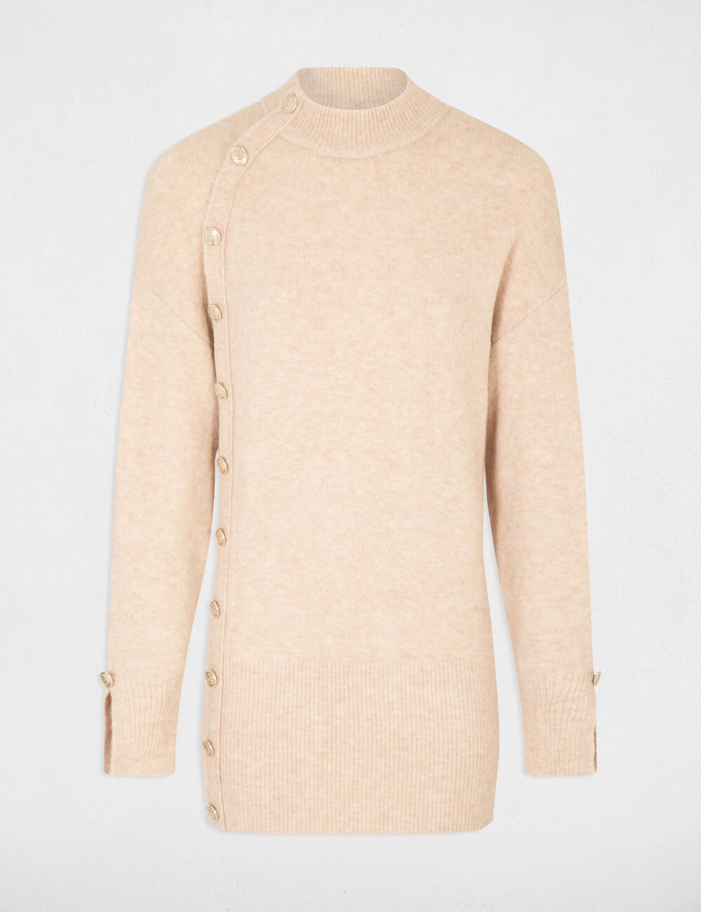 Mid-length jumper with long sleeves beige women