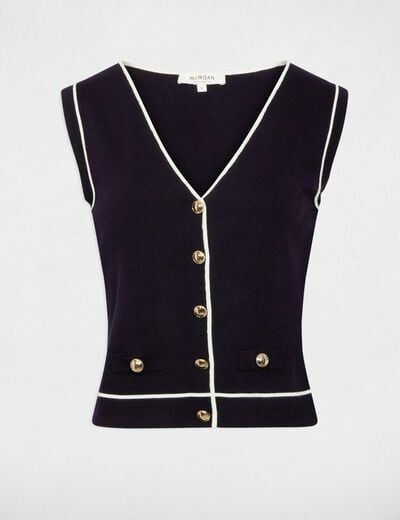 Sleeveless V-neck sweater navy blue women