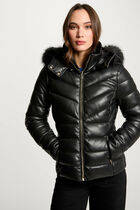 Faux leather padded jacket black women