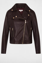 Fitted faux leather jacket bordeaux women