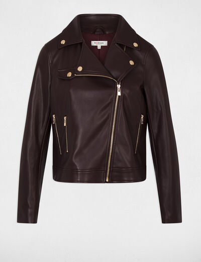 Fitted faux leather jacket bordeaux women
