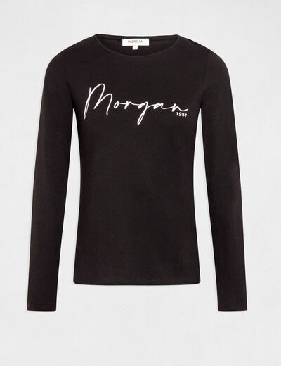 Long-sleeved t-shirt with message black ladies'