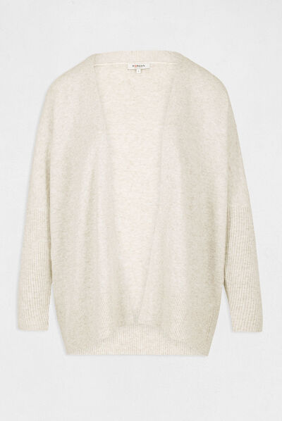 Long-sleeved cardigan with open collar beige ladies'