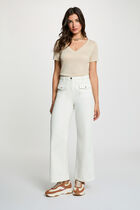 Fitted v-neck t-shirt ivory women