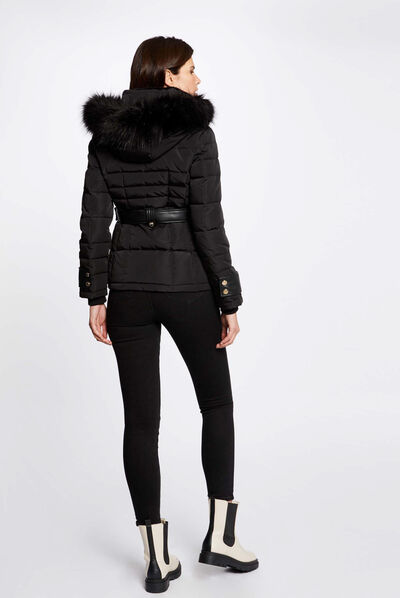 Straight padded jacket with hood black ladies'
