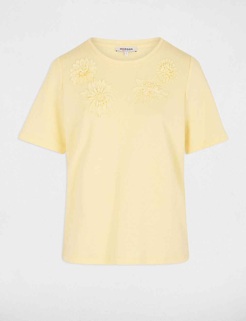 Straight t-shirt with round neck pastel yellow women
