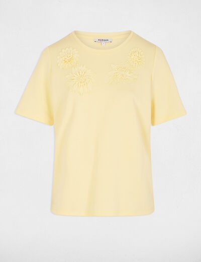 Straight t-shirt with round neck pastel yellow women