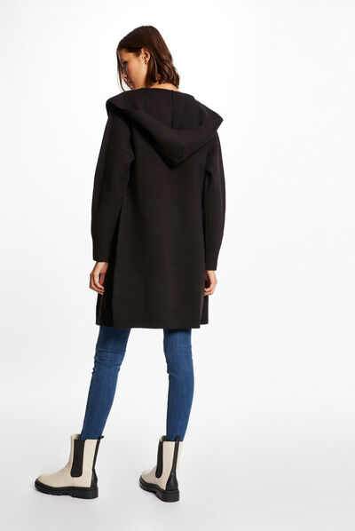 Long cardigan with hood and chains black ladies'