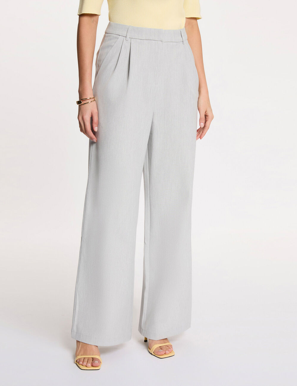 High-waisted wide-leg trousers light grey women