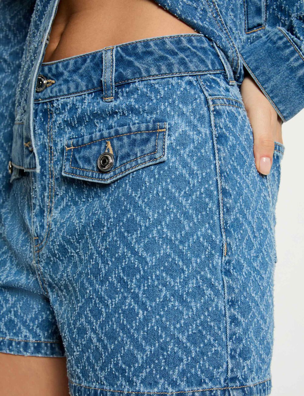 Chevron jacquard shorts denim stone women