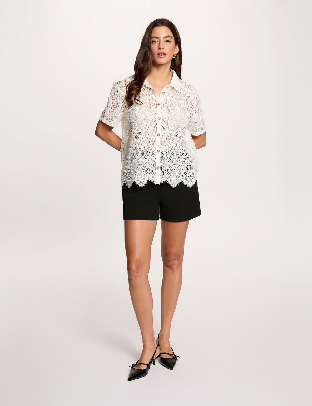 Lace shirt with notch collar white women