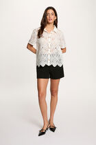 Lace shirt with notch collar white women