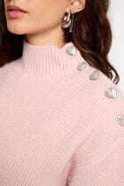 Long-sleeved jumper with buttons light pink women