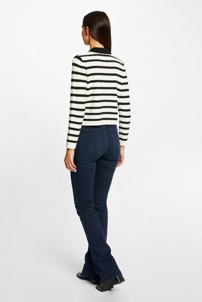 Buttoned straight cardigan with stripes ecru ladies'