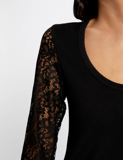 Fitted jumper dress with lace sleeves black ladies'