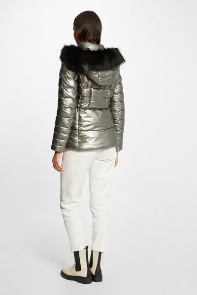 Metallised waisted padded jacket mid-grey ladies'
