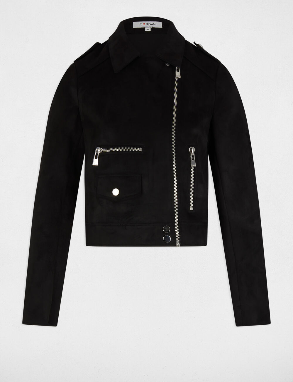 Zipped short suede jacket black women