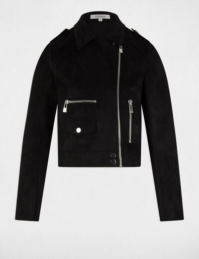 Zipped short suede jacket black women