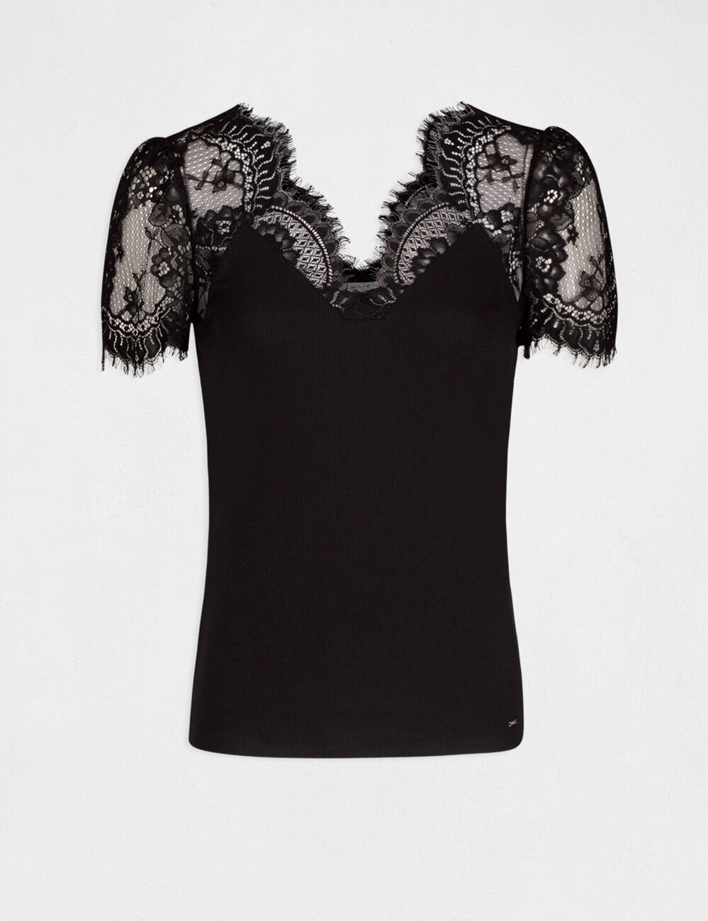 Short-sleeved t-shirt with lace black women