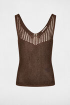Fitted V-neck tank top dark brown women