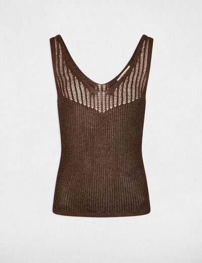 Fitted V-neck tank top dark brown women