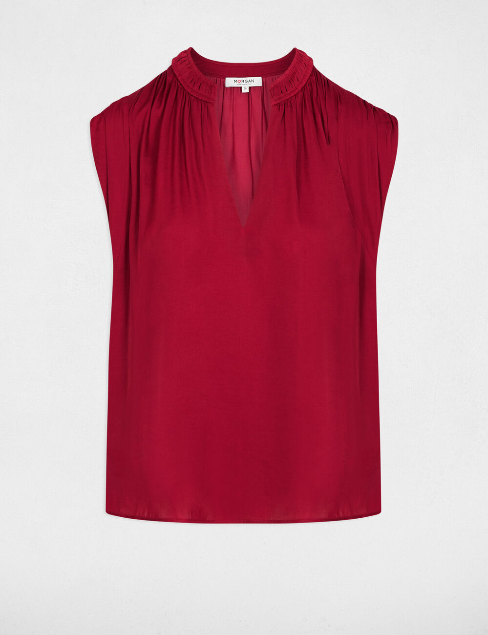 Satin short-sleeved blouse bordeaux women