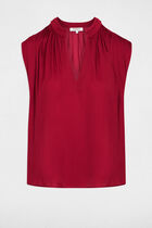 Satin short-sleeved blouse bordeaux women