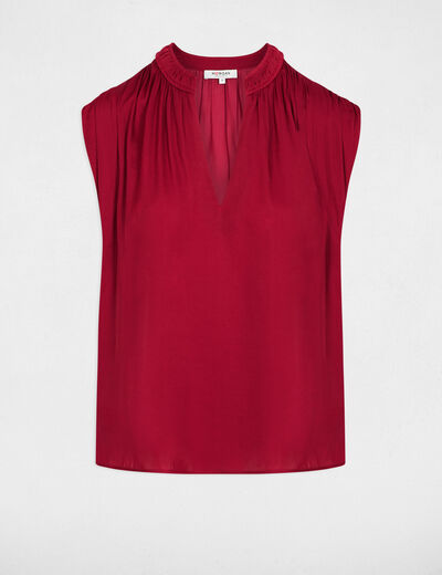 Satin short-sleeved blouse bordeaux women