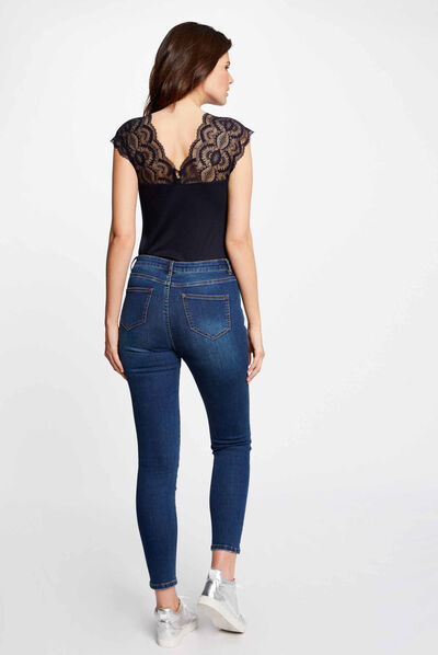 Short-sleeved t-shirt with lace navy ladies'