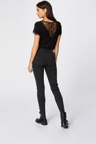 V-neck buttoned lace t-shirt black women