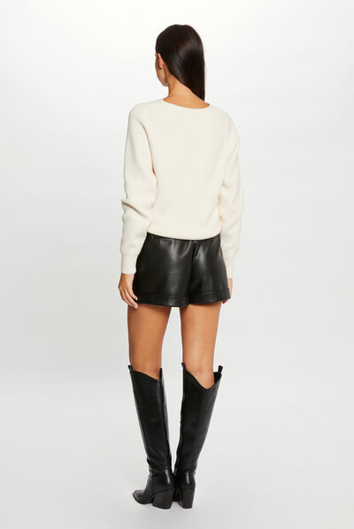 Long-sleeved jumper with openings ivory ladies'