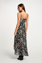 Robe longue fluide imprimée noir femme